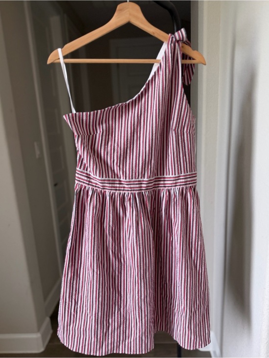 LOFT Dresses & Skirts - LOFT Red and White One-Shoulder Summer Striped Mini Dress